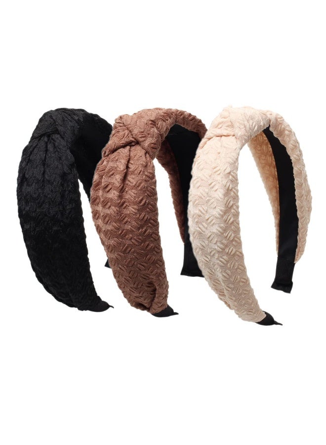 ChicAbode 3PK الأسود عقدة Headbands للنساء العصابات الشعر واسعة الدانتيل البني عدم الانزلاق موضة الشعر هوب الصلبة هيرباند للفتيات إكسسوارات الشعر - Image 1